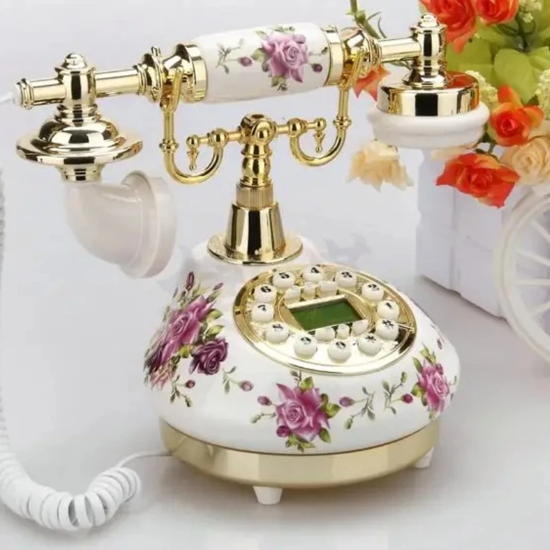 

Rose ceramic retro telephone, home and office light luxury decoration