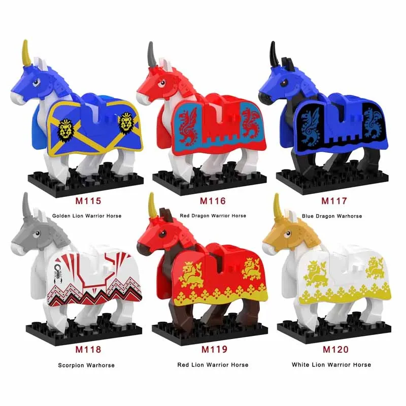 MOC Medieval Figure Mount Building Blocks Roman Wolf Warrior Infantry Lion Heart King Castle Knights Armored War Horse Brick Toy