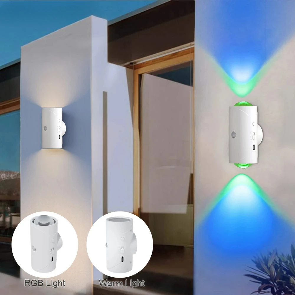 LED Night Light with Motion Sensor Wall Lamp RGB Sunset Gradient Ambient Light Rechargeable Dimmable Indoor Magnetic Step Lamp
