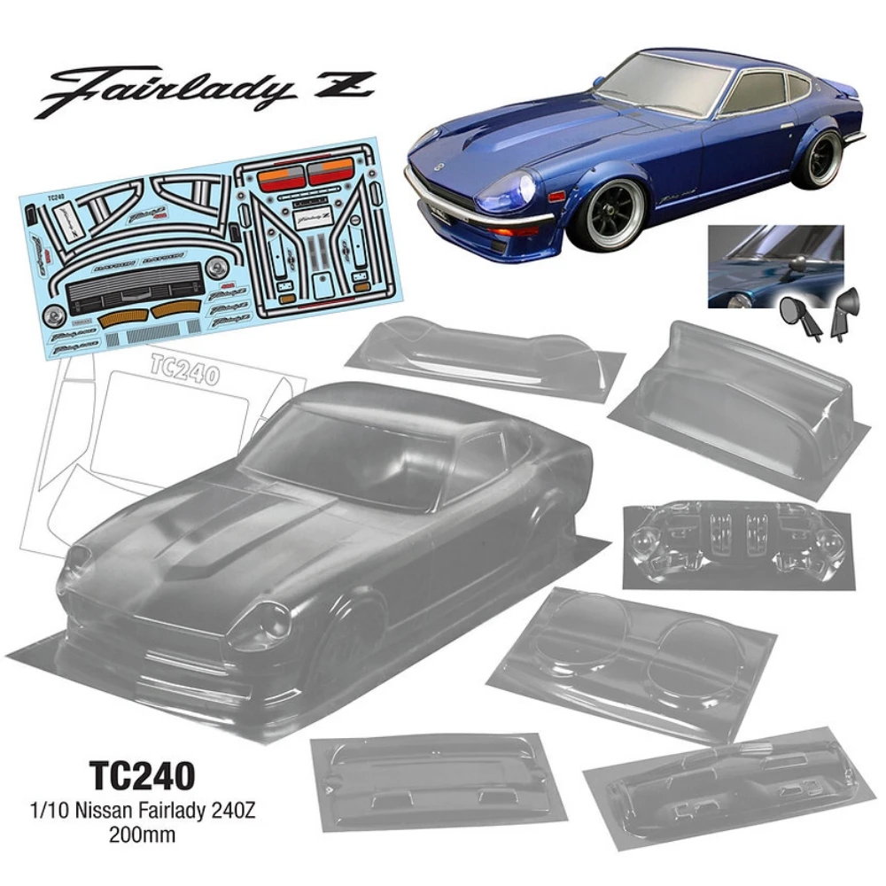 TC240 1/10 Nissan Fairlady 240Z Clear Lexan Car Body shell 200mm for RC Drift Chassis Tamiya tt02 Kyosho Yokomo mst 3Racing hsp