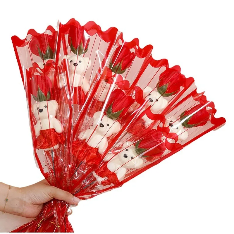 Regalo di confessione di san valentino simpatico cartone animato orso sapone fiore Bouquet di Rose puntelli giocattolo creativo incandescente Bouquet di Rose regalo di compleanno