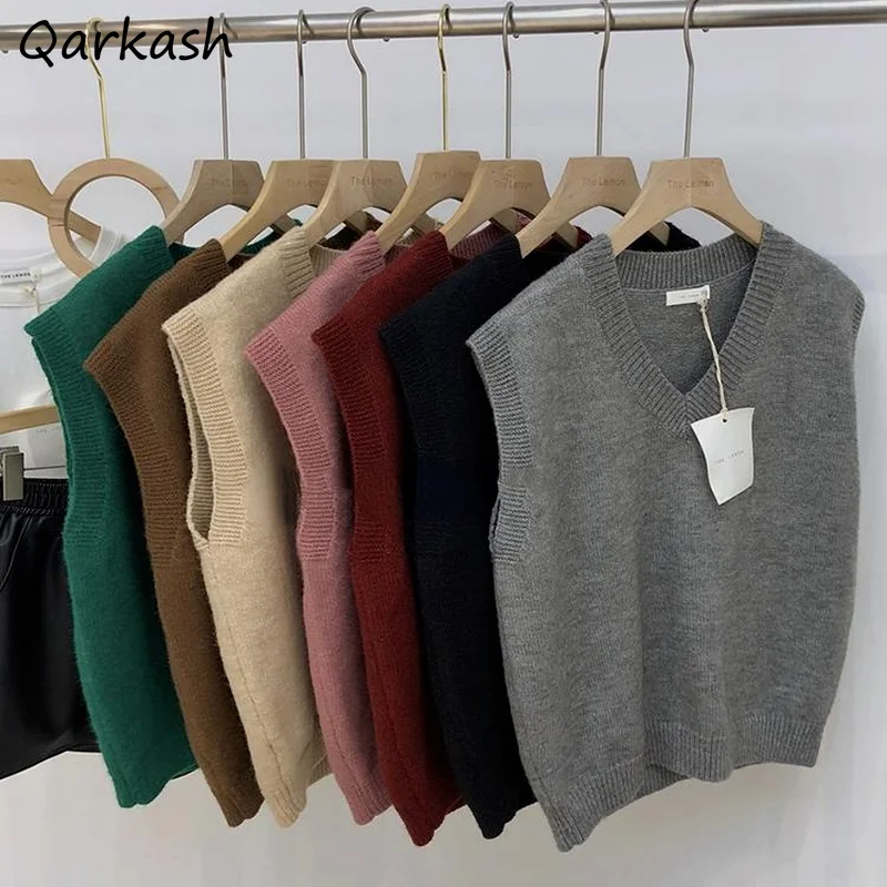 Sweater Vests Women S-3XL Jumpers V-Neck Knitted Preppy Autumn Korean Style Solid Colleges Stylish New Cozy Teens Candy Colors