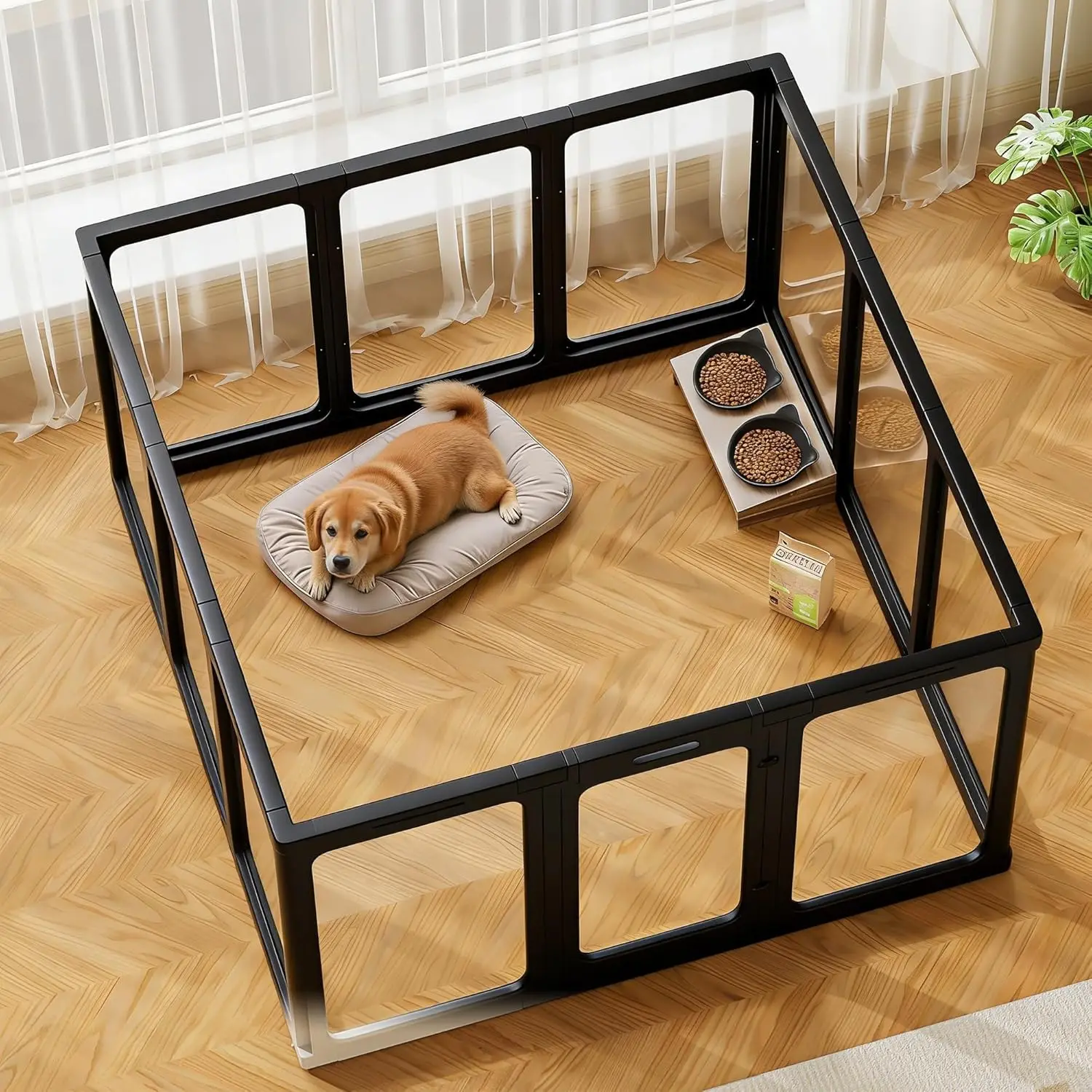 

Прозрачный акриловый манеж для домашних животных с дверцей, 12-панельный внутренний корпус для маленьких собак, кошек, кроликов, простая сборка