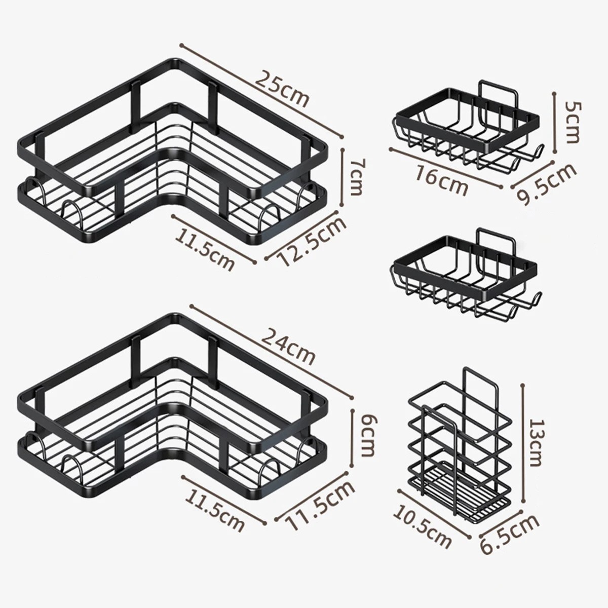 Adhesive Shower Caddy Black Rustproof Bathroom Organizer No Drilling Wall Mounted Storage Rack for Bathroom Kitchen Accessories