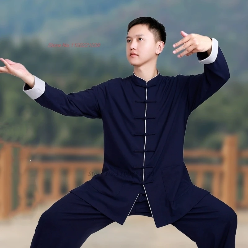 2026 chinese kung fu martial arts tai chi tops+pants set cotton linen taiji wushu wing chun training uniform stage performance view 3