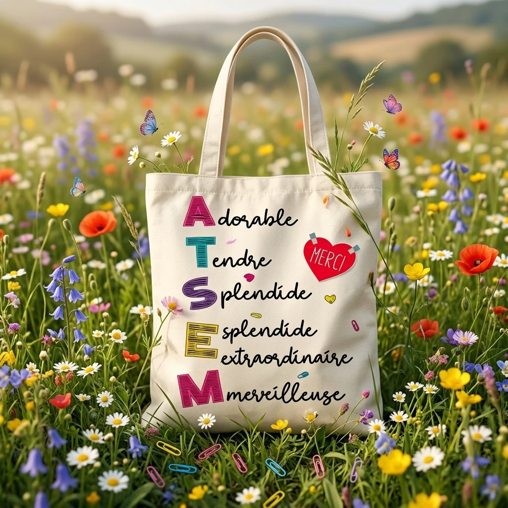 Bolso de mano con estampado francés para mujer, bolso de compras de lona, ​​bolso de hombro para mujer, regalo de graduación para Atsem, I Am The Best Atsem in The World