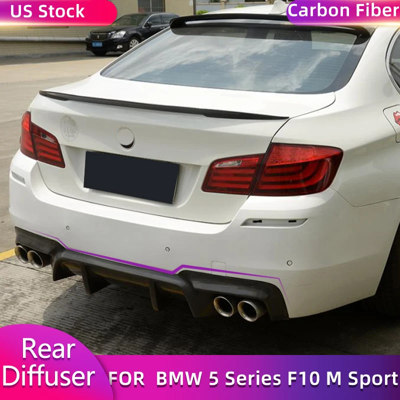 

for BMW 5 Series F10 M Sport 2011-2016 Carbon Fiber Rear Bumper Diffuser Lip Dual Exhaust Two Outlet Car Rear Lip Body Kit
