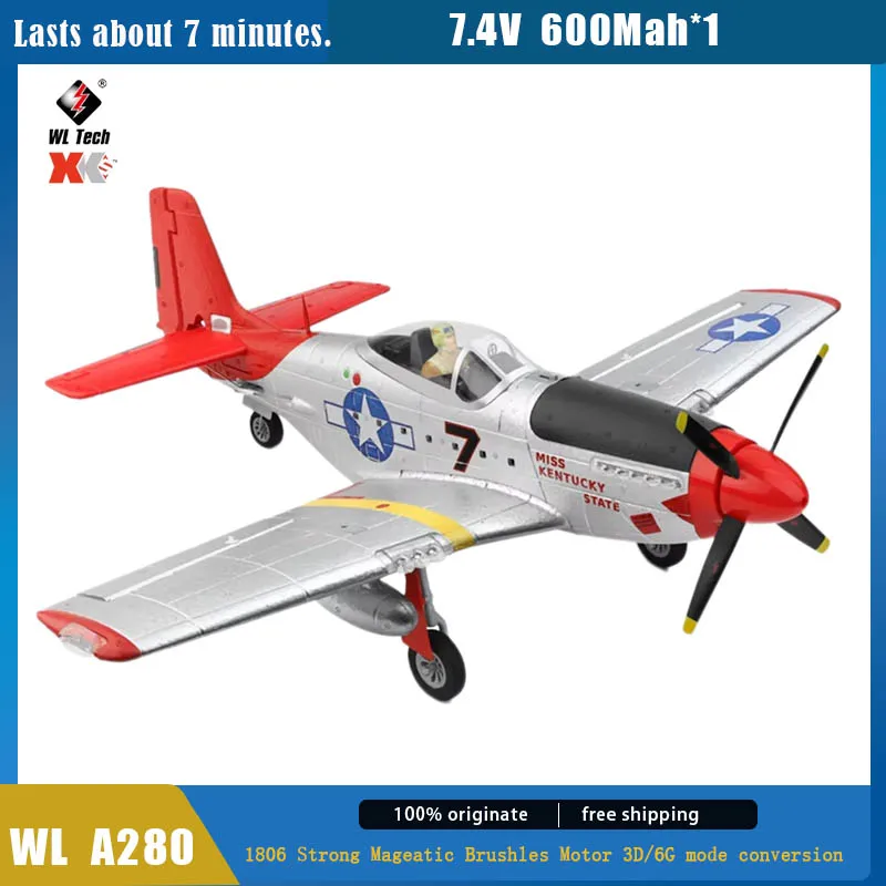 

Wl Rc Xk A280 Rc Airplane P51 Fighter 2.4g 3d6g Mode Aircraft With Led Searchlight Plane Toys For Children Adults Toys