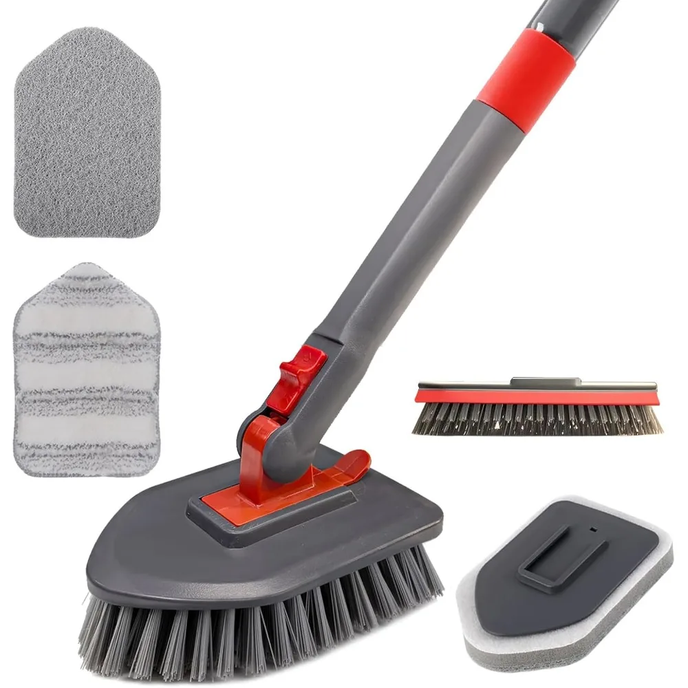 

Щетка для чистки плиточных ванн без царапин с 4 чистящими насадками разных функций и длинной ручкой 51 дюйм — скребок для душа для чистки ba