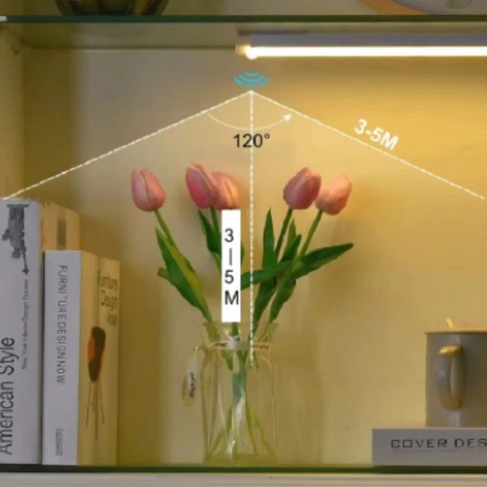USB 충전식 LED 모션 센서 캐비닛 램프, 무선 유도 바 라이트, 주방 방 복도 거울 계단 야간 조명