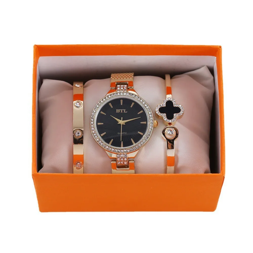 Women's Fashion  Quartz Watch with Thin Mesh Band and Bangle Set, 3pcs Set, Creative Exquisite Elegant Casual,Women's wristwatch