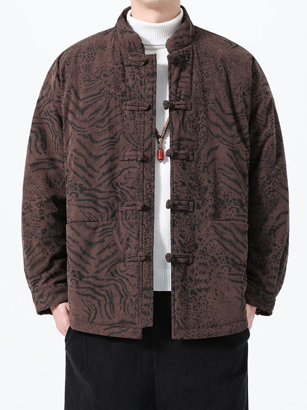 

Warm Cotton Jaet for Men Stand Collar Button up Thiened Cotton Padded Large Size Tang Costume Versatile Casual Outerwear