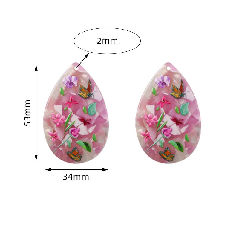 6pcs 34x53mm Flowers Butterfly Print Big Charms Pendant for Earring Key Chains Acrylic Waterdrop DIY Jewelry Making Findings