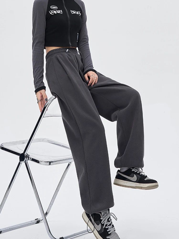 HOUZHOU Wide Leg Sweatpants for Women Sport Pants Casual Sportswear Oversize Gray Trousers Gym Female Clothing Korean Streetwear