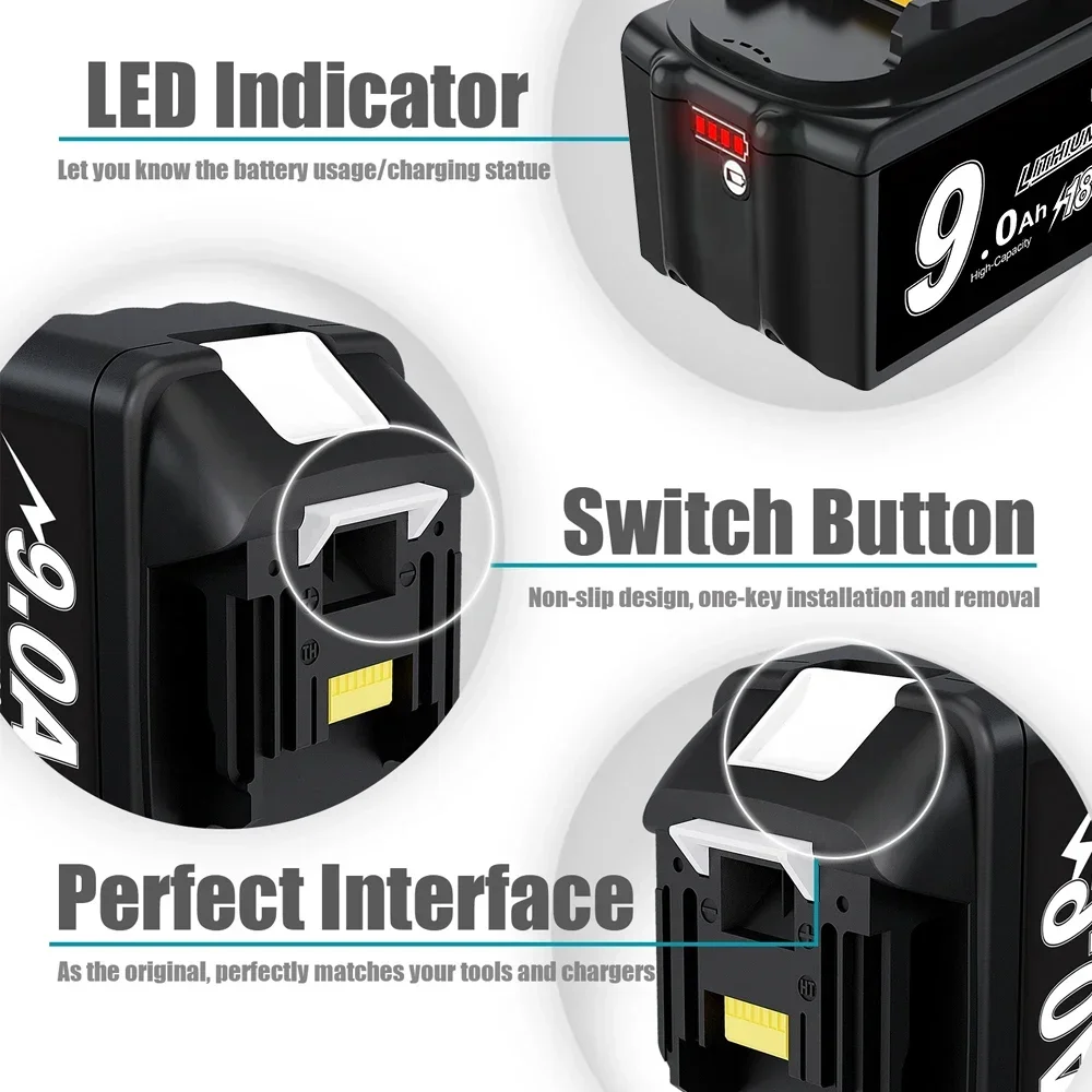 100% NEW Makita 18V 9.0Ah Rechargeable Li-Ion Battery For Makita BL1830 BL1815 BL1860 BL1840 Replacement Power Tool Battery