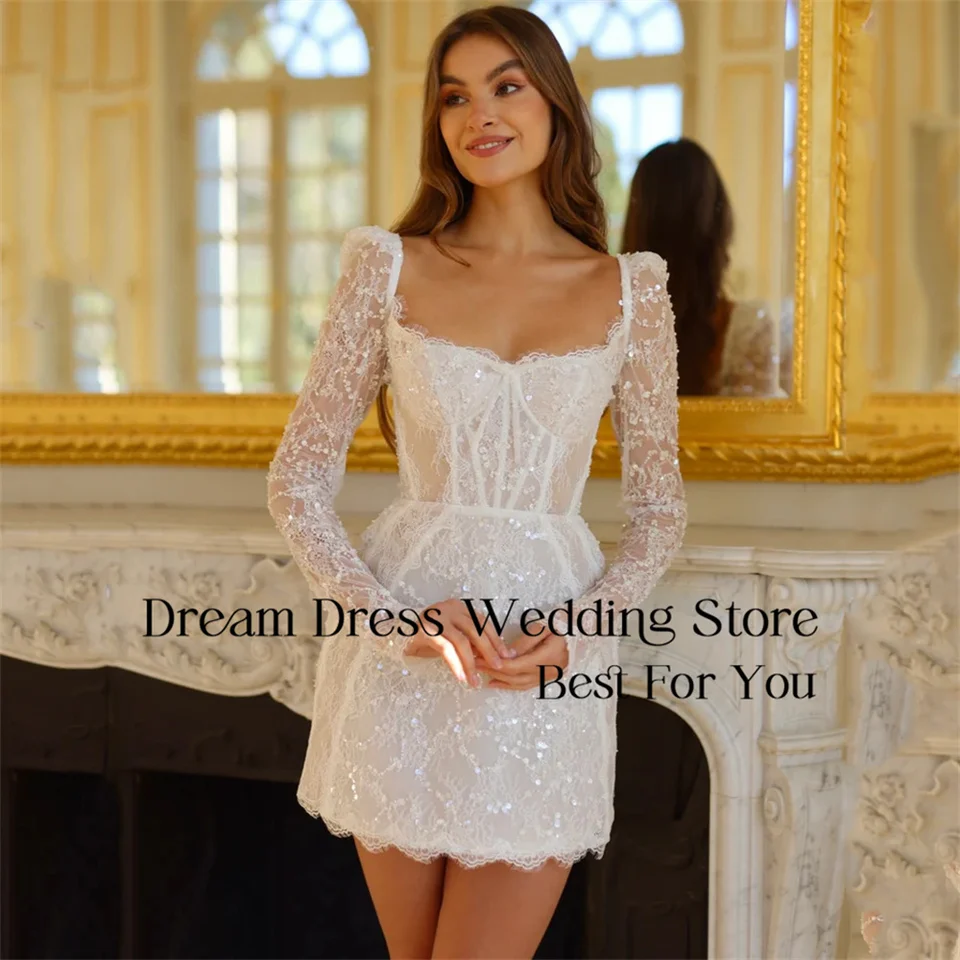 long sleeve classic dress A-Line High Neck Long Sleeves Lace Wedding Dress with Appliques Custom Size / White