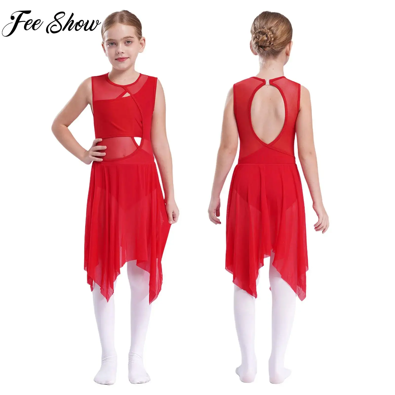 

Girl's Contemporary Lyrical Dance Dresses Sleeveless Criss Cross Sheer Mesh Dress Ballet Dance Gymnastic Performance Costumes