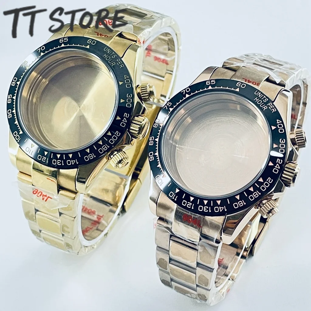 40mm VK63 Classic Gold Watch Case with Quartz Movement Stainless Steel Strap Compatible with Daytona Style Watches