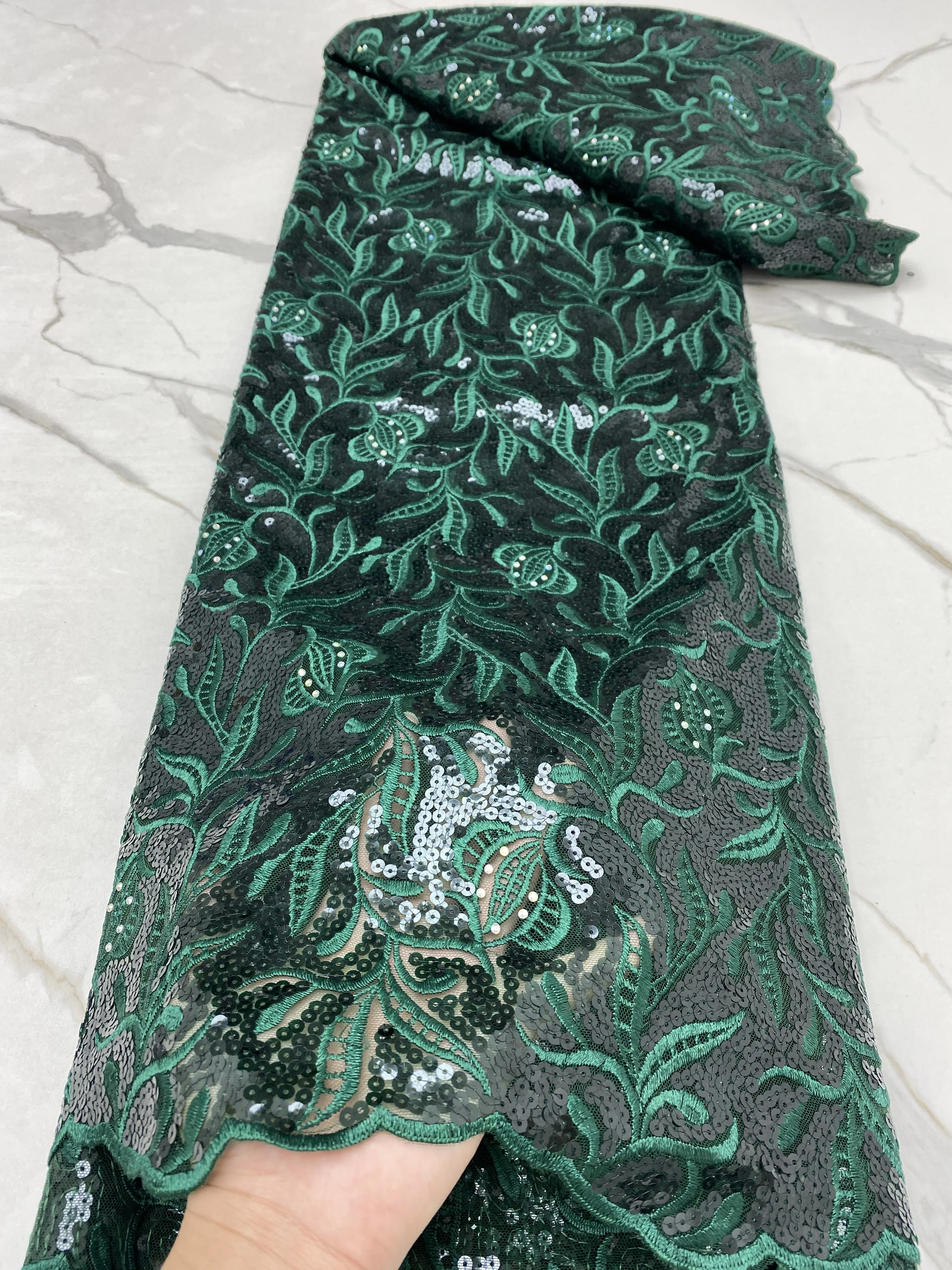 

African Lace Fabric 2025 High Quality French Net Sequins Fabric Embroidered Nigerian Mesh Tulle Lace 5 Yards For Sewing Dresses