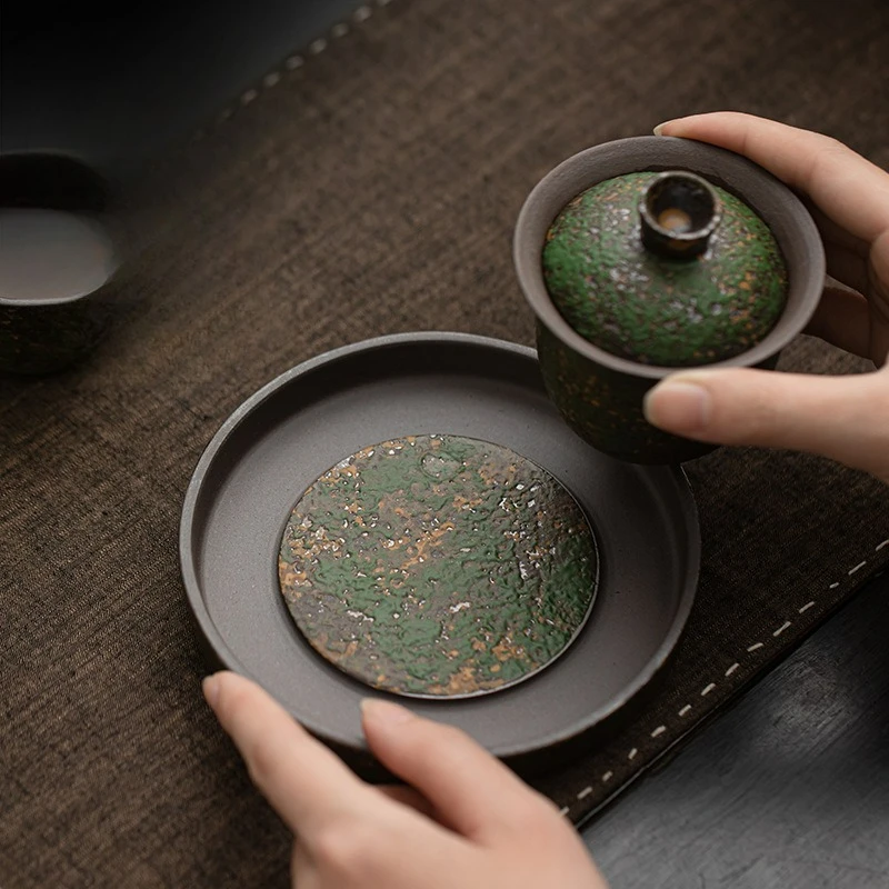 Ofen Ändern Grobe Keramik Topf Stehen Retro Runde Trocken Brauen Tablett Kung Fu Tee-Set Chinesischen Stil Tasse Teekanne Untersetzer Wasser Basis