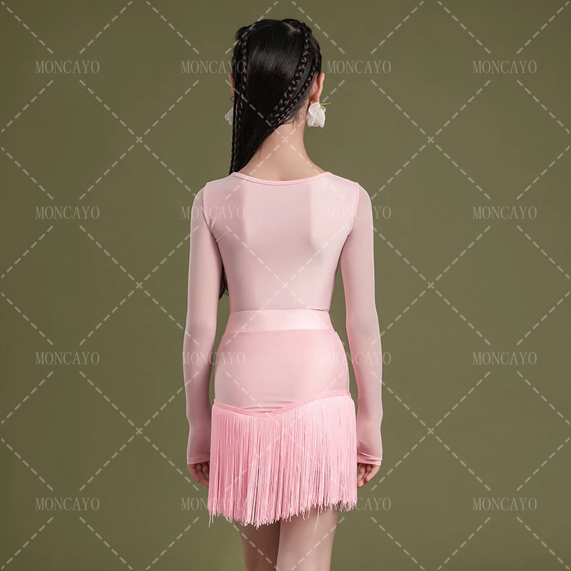 Salsa Samba Tango Latin Dance Dress Girls Cha Cha Ballroom Dance Costume Fringe Latin Practice Dress Kids Competition Dress