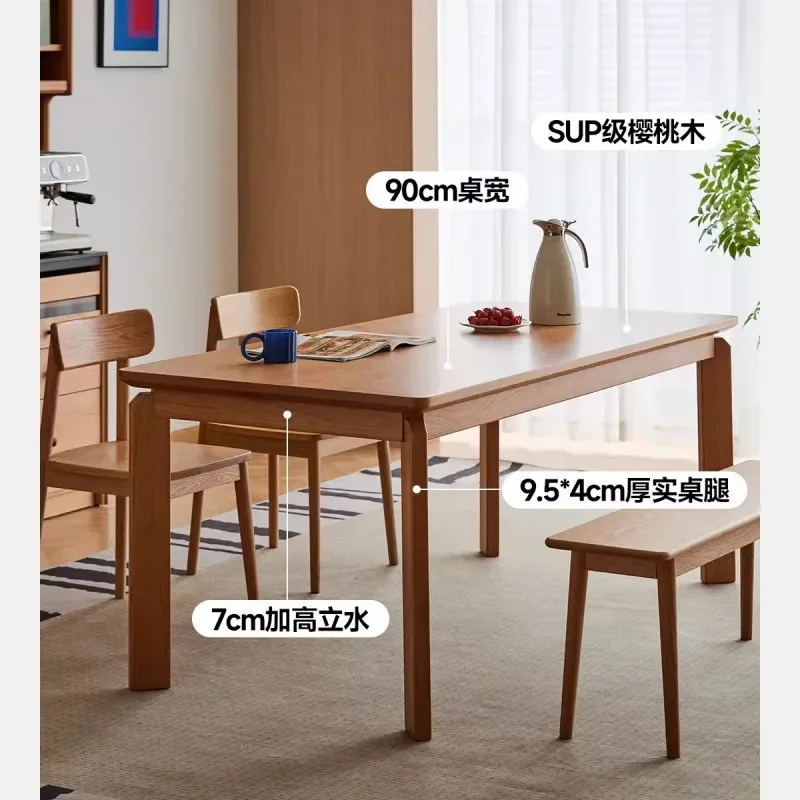for Nordic Japanese Simple Solid Wood Dining Table Square Round Large Board Cherry Wood Log Style Household Table and Chairs
