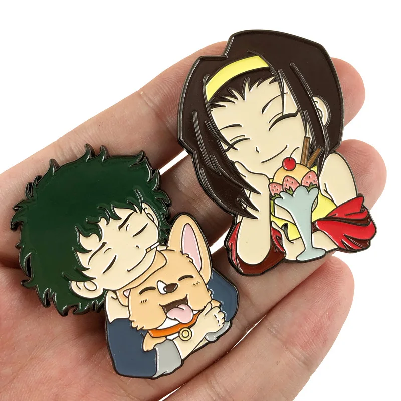 cowboy-bebop-spiegel-e-faye-valentine-anime-acessorios-metal-moda-emblema-brinquedos