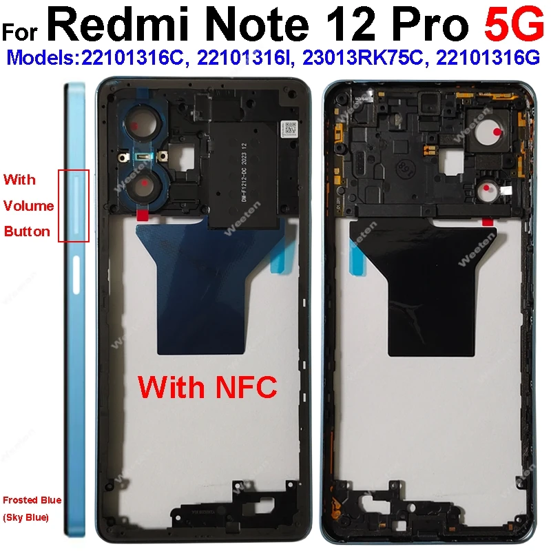 Middle Frame Housing For Xiaomi Redmi Note 12 Note 12 Pro 5G Middle Frame Bezel Holder Cover with Side Buttons Repair Parts