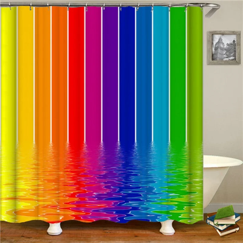 

Colorful Rainbow Stripes Pattern Shower Curtain Bathroom Waterproof Polyester Fabric Home Decor Machine Washable Bath Curtains