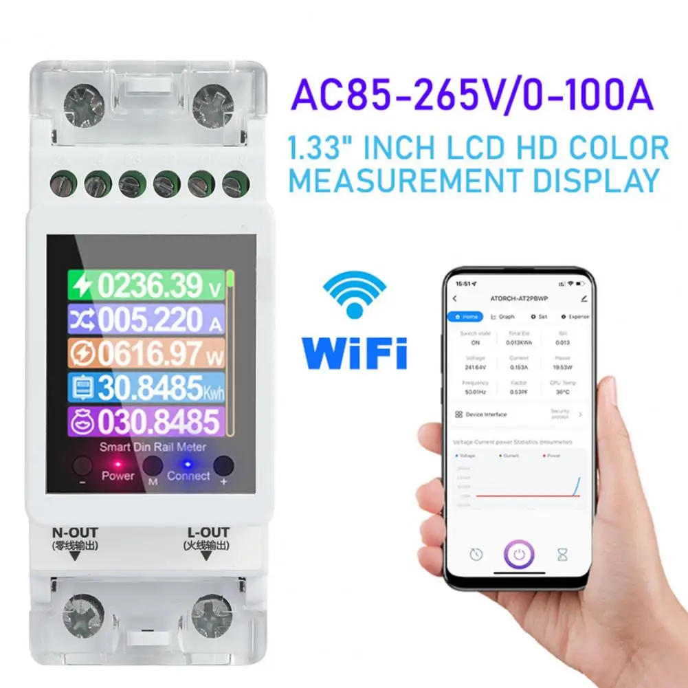 100A WiFi Smart Circuit Earth Leakage Over Under Voltage Protector Relay Device Switch Breaker Energy Power KWh Meter Monitors