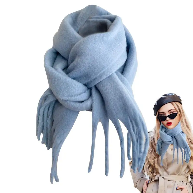 

Теплый Шарф мягкая кашемировая шаль Шейная повязка шарф с кисточками зимний шарф для женщин модные шарфы для холодной погоды однотонные