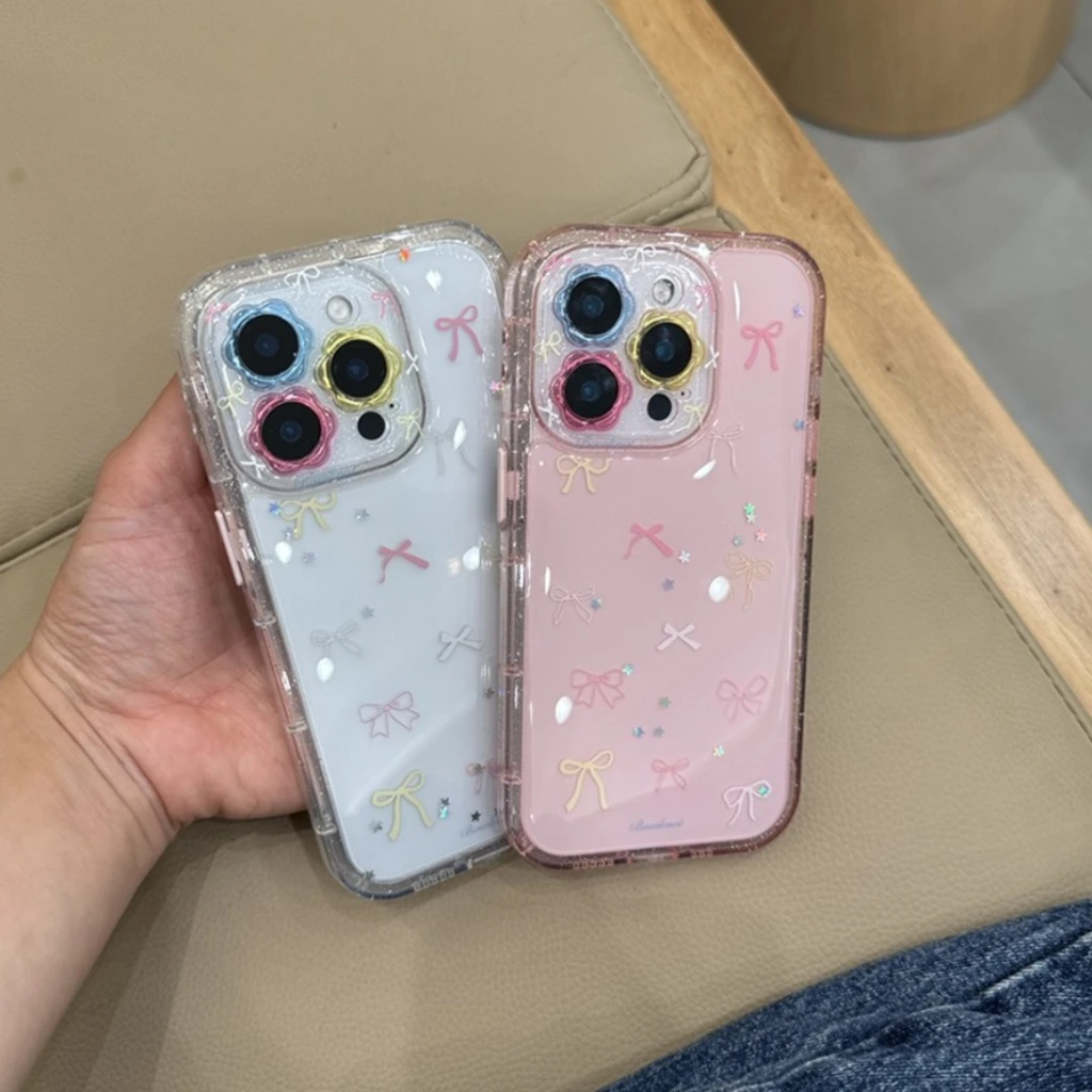 

Sweet Girl Series Colorful Bowknot Sequin Star Flower Camera Lens Proteciton Phone Cover Case for iPhone 16 15 14 13 Pro Max