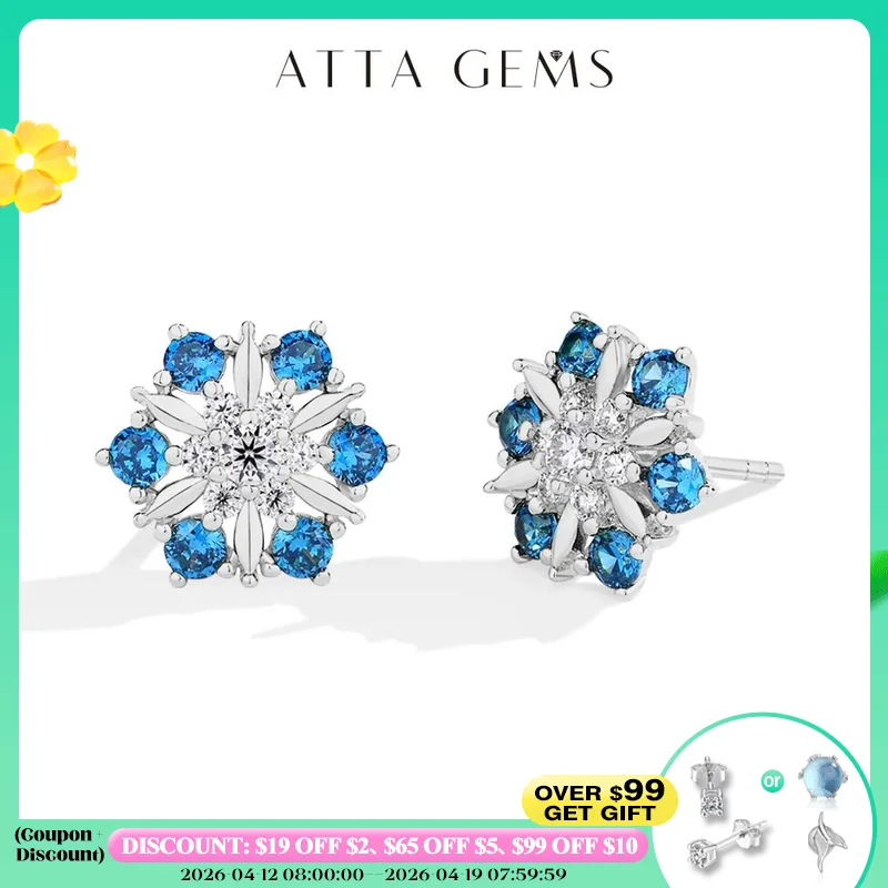 

ATTAGEMS серьги-гвоздики в форме снежинки с муассанитом и бриллиантами для женщин, лабораторный синий циркон, стерлинговое серебро S925, свадебные повседневные подарки, новинка