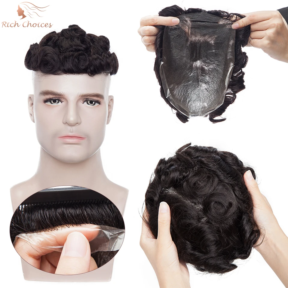 Rich Choices 0.02mm Men Toupee Thin Skin PU Men\'s Capillary Prothesis Hair System 6\