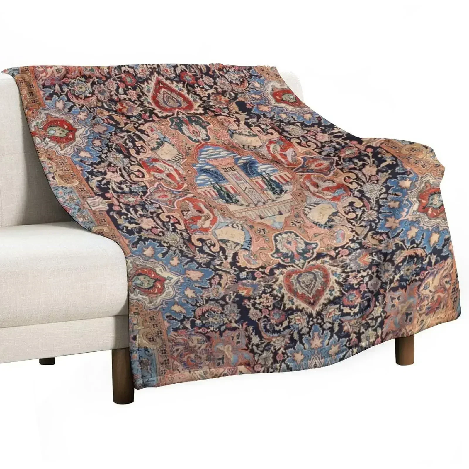 Persia Carpet 19th Century Authentic Colorful Picture of a Black Blue and Red Rug Throw Blanket Warm Cute Plaid Blankets