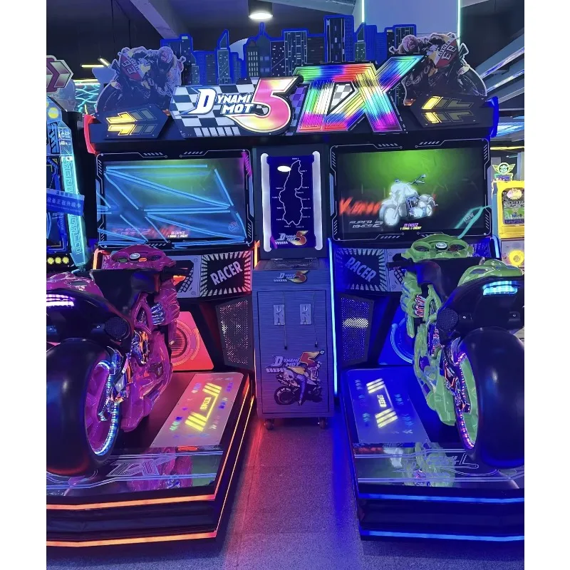 2026 New Dynamic Motorcycle Coin-Operated Arcade Game Console | Immersive Sports Racing Simulator with LED Lights Customized