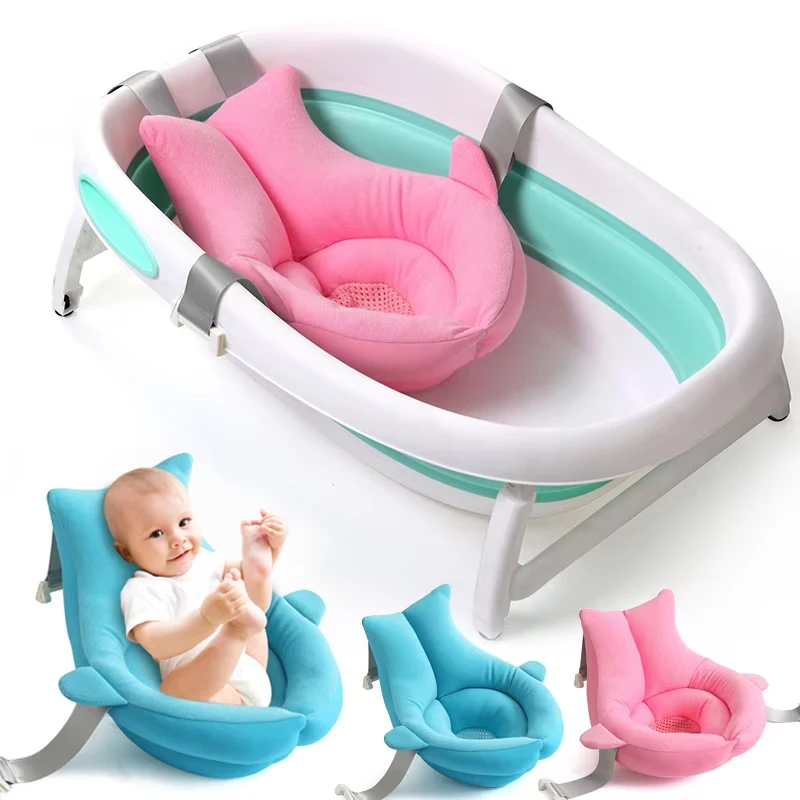 Newborn Baby Shower Blooming Flower Bathtub 80cm Foldable Shark Shape Cushion Skin Soft Bath Pad Portable Play Mat Seat
