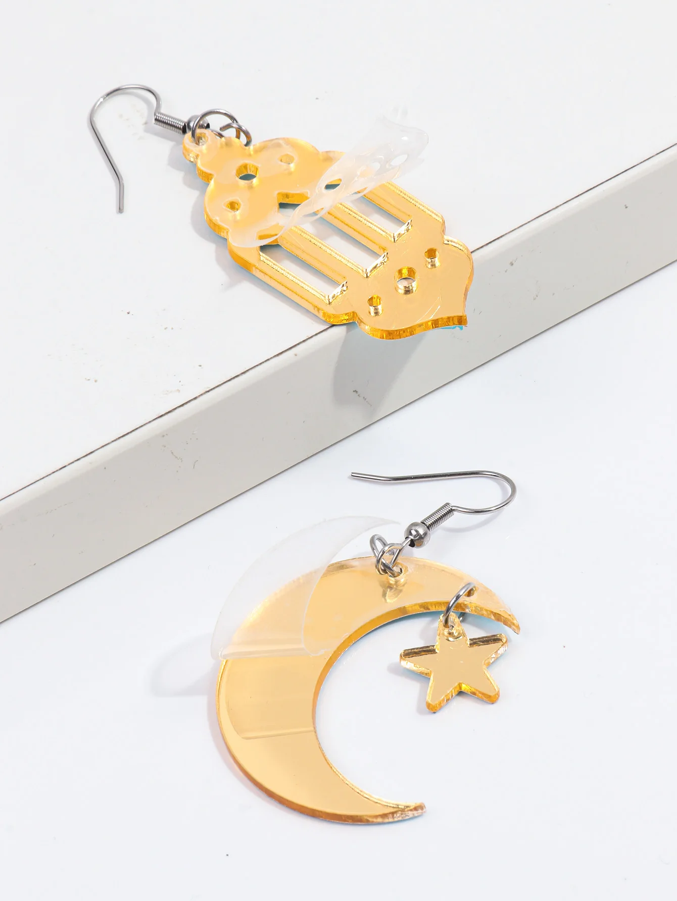 New Ramadan Gift Earrings Gold Color Mirror Star Moon Church Acrylic Drop Earring for Women Arab Muslim Islamic Jewelry image 5