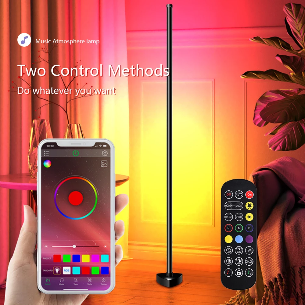 Intelligent RGB140CM floor lamp with dimmable Bluetooth infrared remote control for Nordic home Christmas decoration.