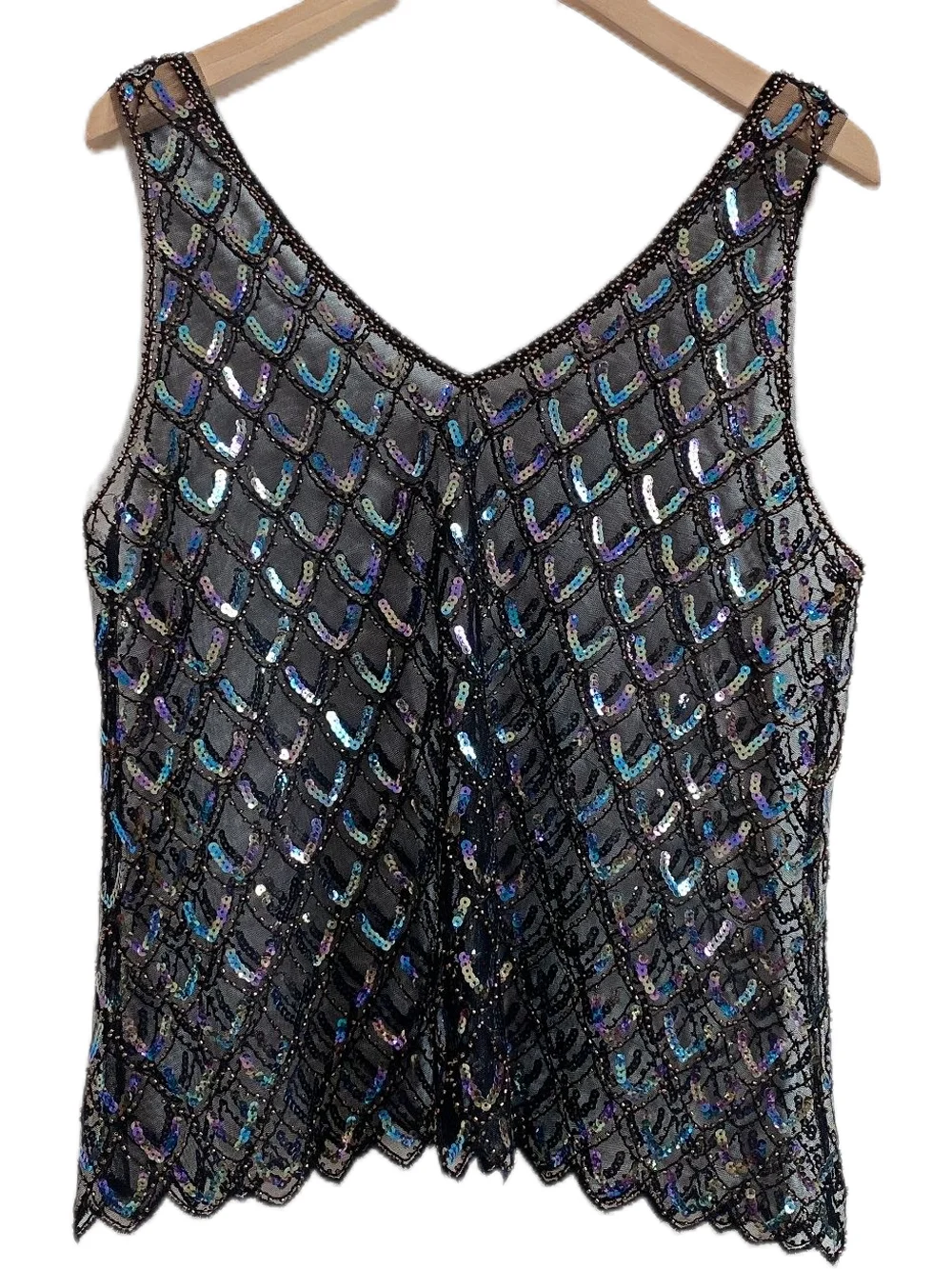 

Bling Bling Sequined Tank Tops Women Beading Mesh Clothes For Women Sleeveless V Neck Top Camis