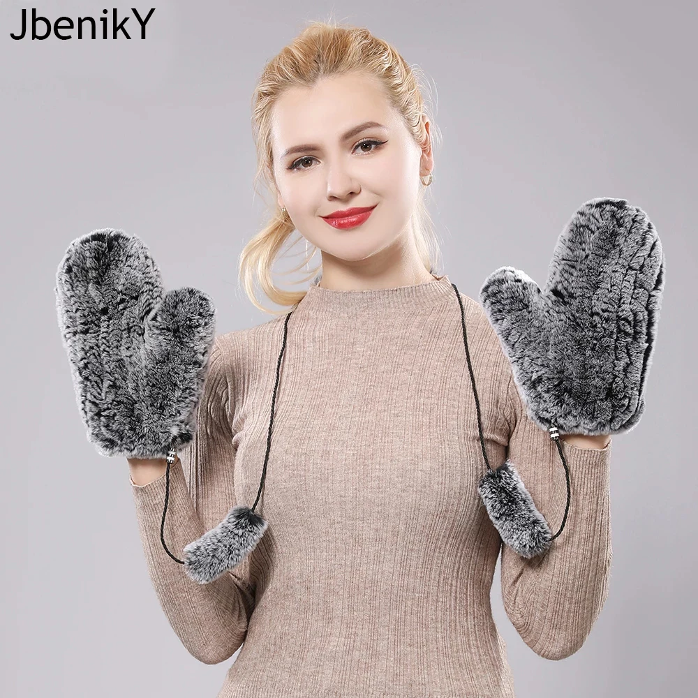 Women\'s Winter Warm Real Rex Rabbit Fur Gloves Good Elastic Ladies Fur Mittens Girls Outdoor Warm Natural Rex Rabbit Fur Mittens