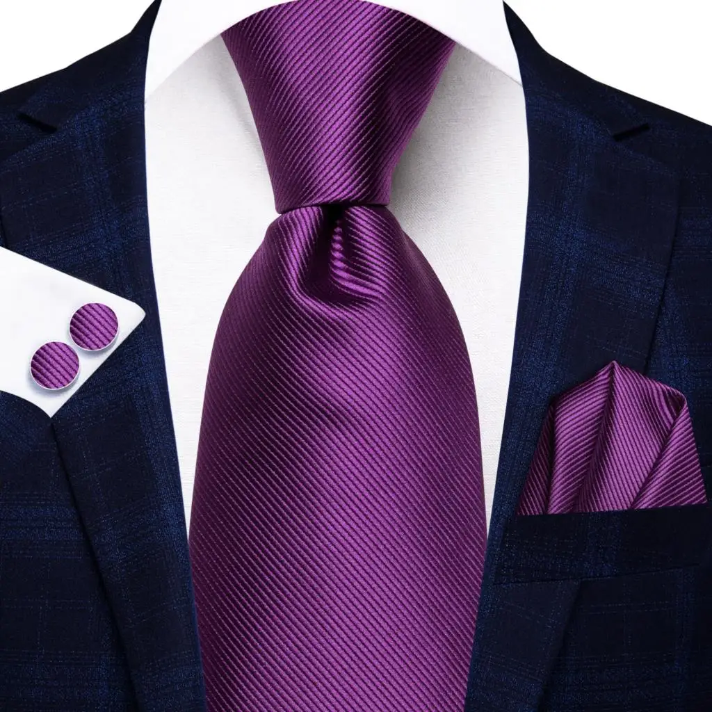 Solid Purple Paisley 2022 New Fashion Brand Ties for Men Wedding Party Necktie Set gemelli a mano regalo all'ingrosso Hi-Tie Design