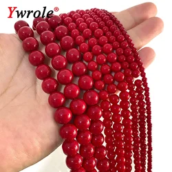 Round Red Coral Glass Beads Loose Smooth Natural Spacer Stone Bead For Jewelry Making DIY Bracelet Earrings Accessories 4-12MM