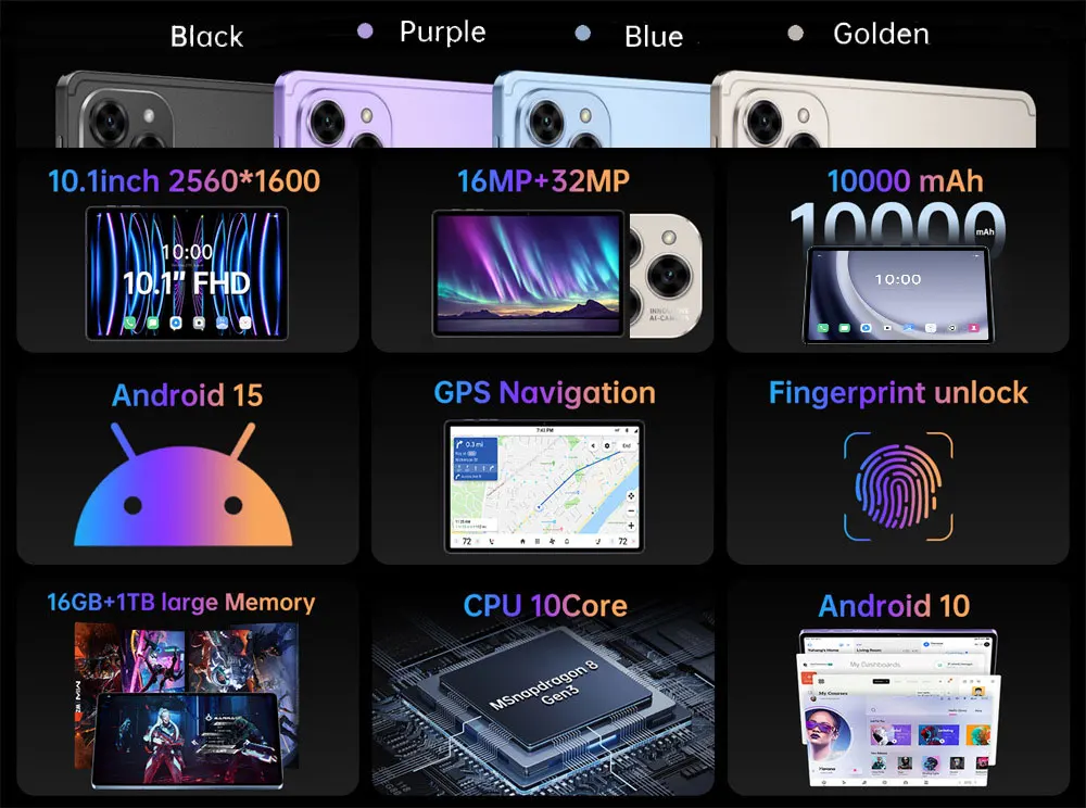 2026 Pad 16 Pro الأصلي 10.1 بوصة اللوحي أندرويد النسخة العالمية أقراص 16GB + 1 تيرا بايت 10000mah تبويب 4G 5G ثنائي الشريحة واي فاي للأطفال PC #2