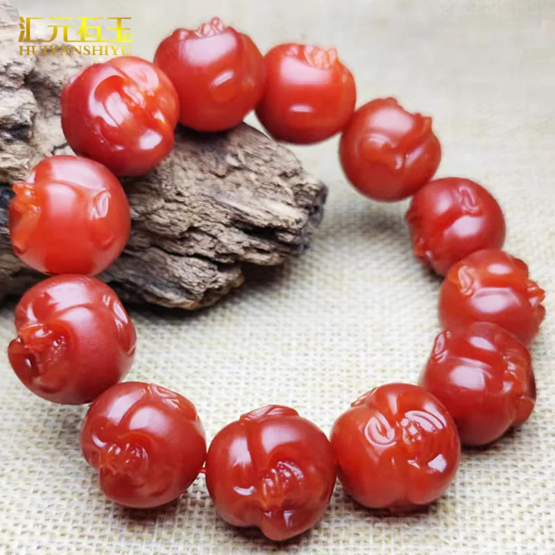 

Sichuan Color Agate Handmade Yunnan Chuan Hong Buddha Beads Persimmon Red Bracelet