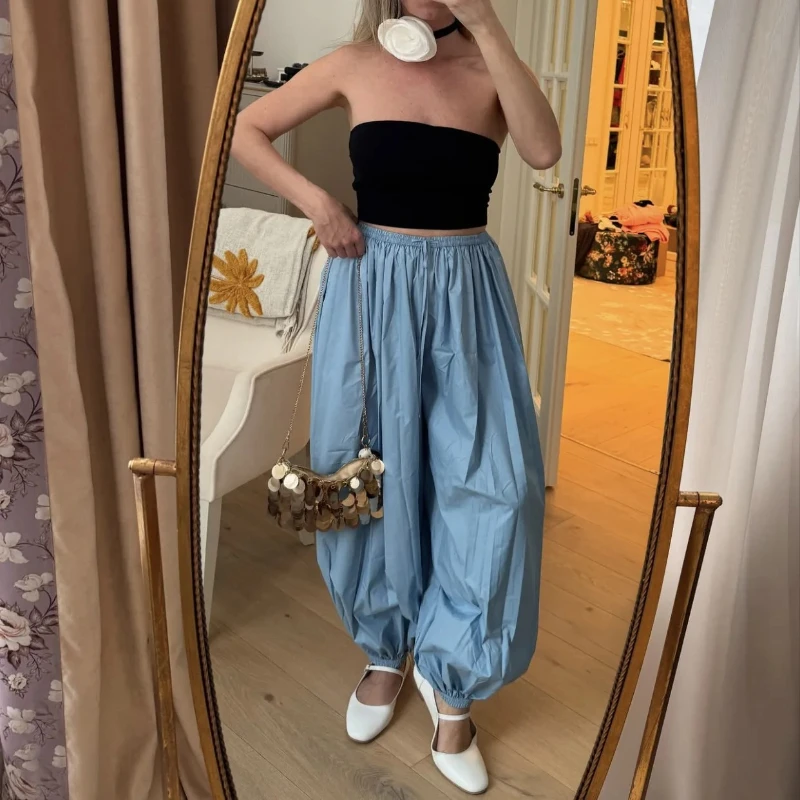 

DemoRave Y2k Streetwear Fashion Pocket Bloomers Pants Women Casual High Waist Patchwork Bandage Pleated Loose Wide Leg Trousers