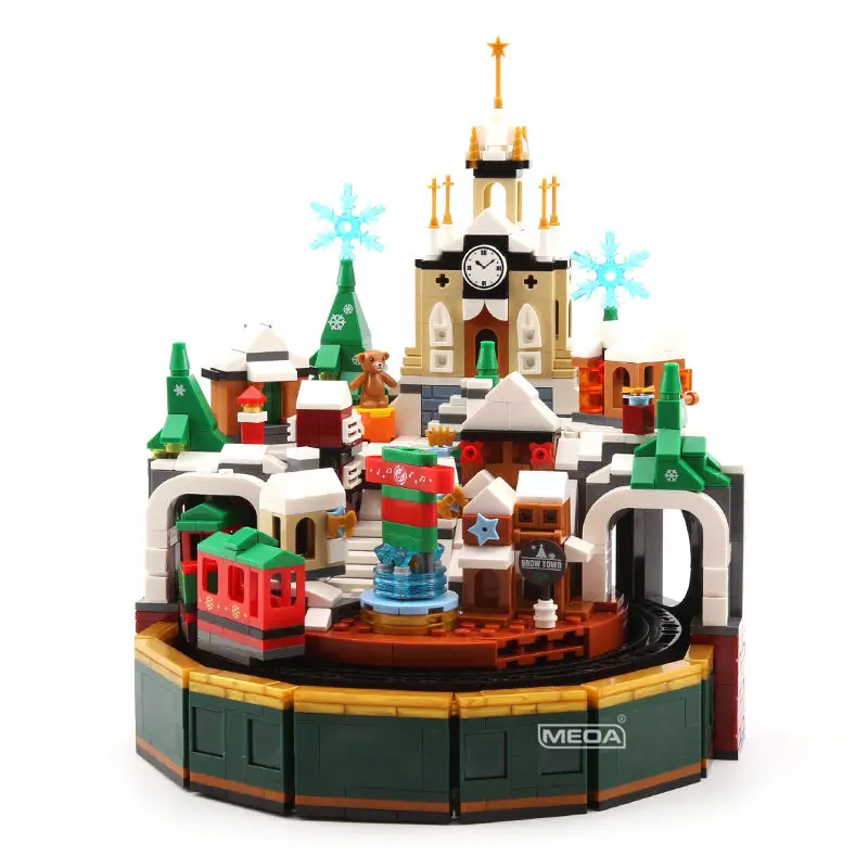 Creative Christmas Series Castle Music Box Building Blocks Street View Train Model Assemble Mini Brick Toys For Kids Adults