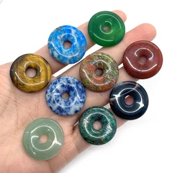 Natural Stone Pendant Round Large Hole Crystal Agate 25mm Exquisite Safety Buckle Pendant Jewelry Earrings Making Accessories