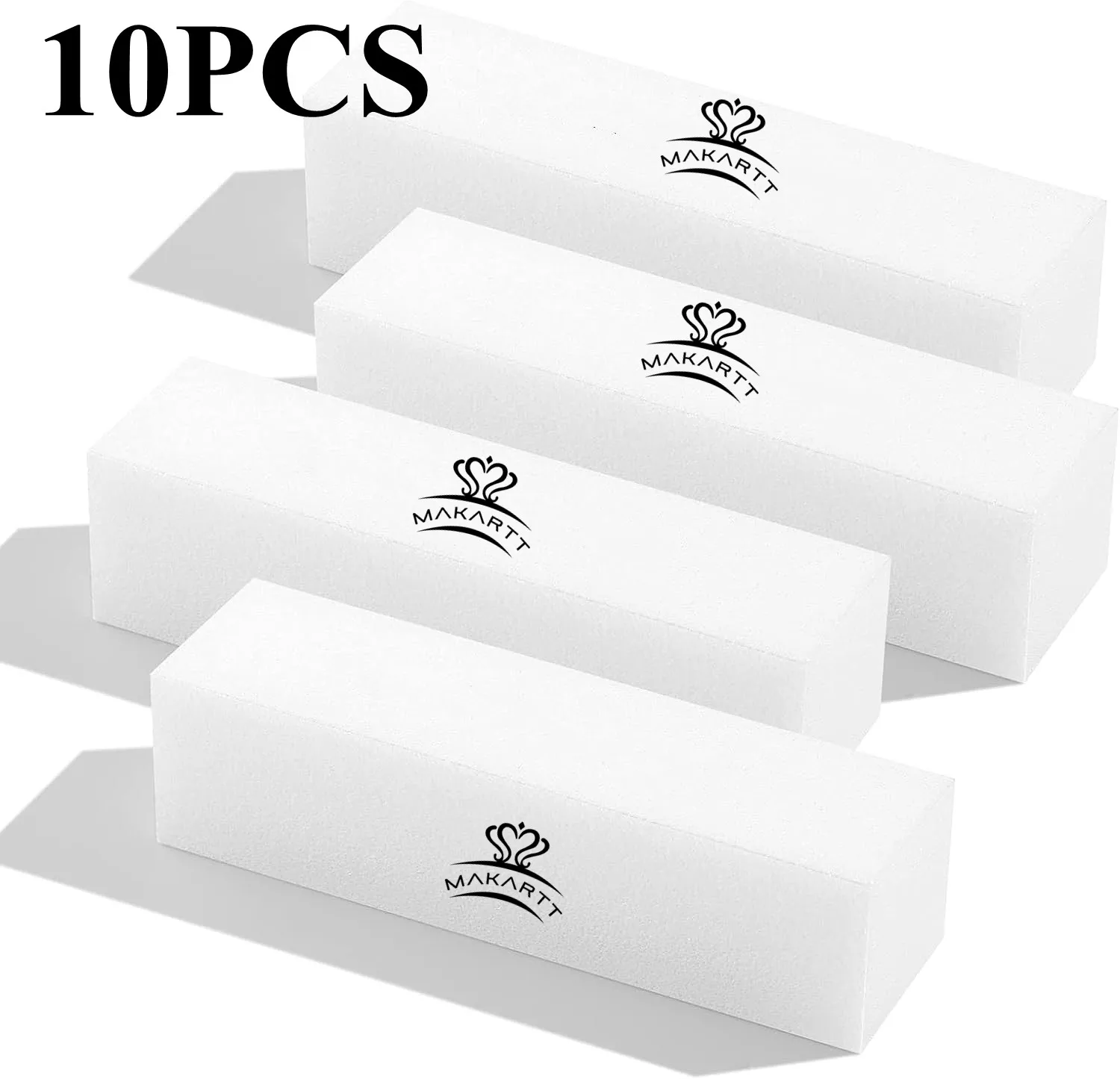 

10PCS Professional Nail Buffing Block, 180/240 Grit, Four-Sided Manicure and Pedicure Makartt Nail Buffer White