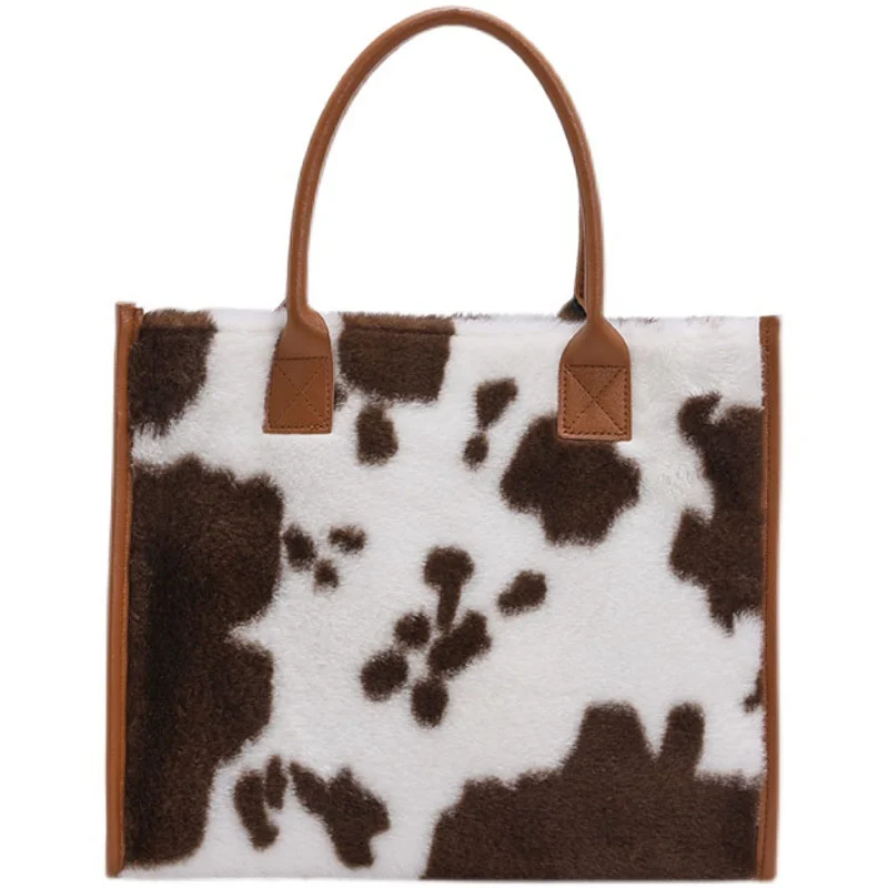 Frauen Weiche Plüsch Handtasche Neue Winter Leopard Kuh Druck Tragetaschen Weibliche Pu Leder Unterarm Taschen Pelzigen Flauschigen Schulter Tasche – Detail 22